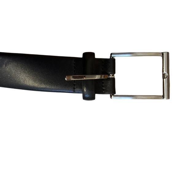 Neiman Marcus Black Leather Belt silver tone buckle Size 36